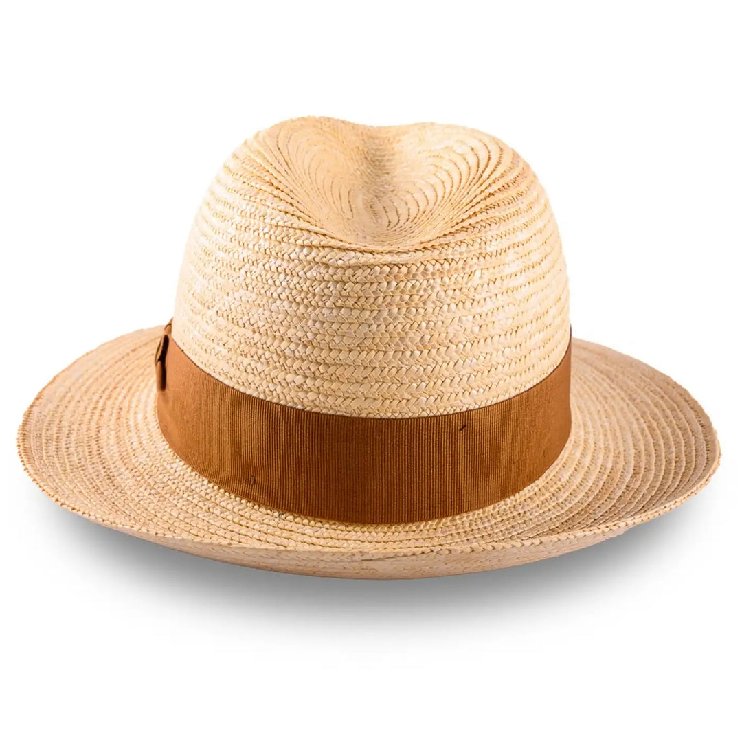 cappello fedora in paglia di firenze da uomo foto con vista posteriore color treccia chiara primario nesti