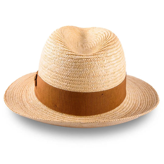 cappello fedora in paglia di firenze da uomo foto con vista posteriore color treccia chiara primario nesti
