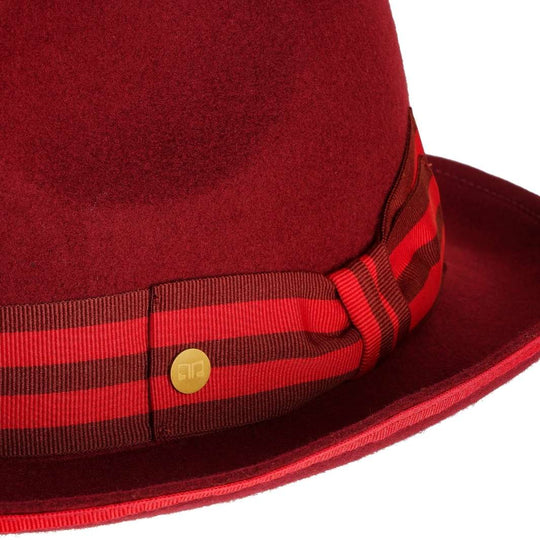 Cappello Trilby Jazz color Bordeaux, in feltro di lana merinos da uomo, foto con vista dettaglio ravvicinato - Primario Nesti