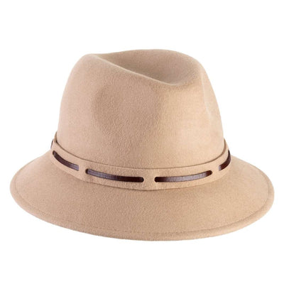 Cappello Fedora Jazz color Beige, in feltro di lana merinos da uomo, foto con orientamento laterale - Primario Nesti