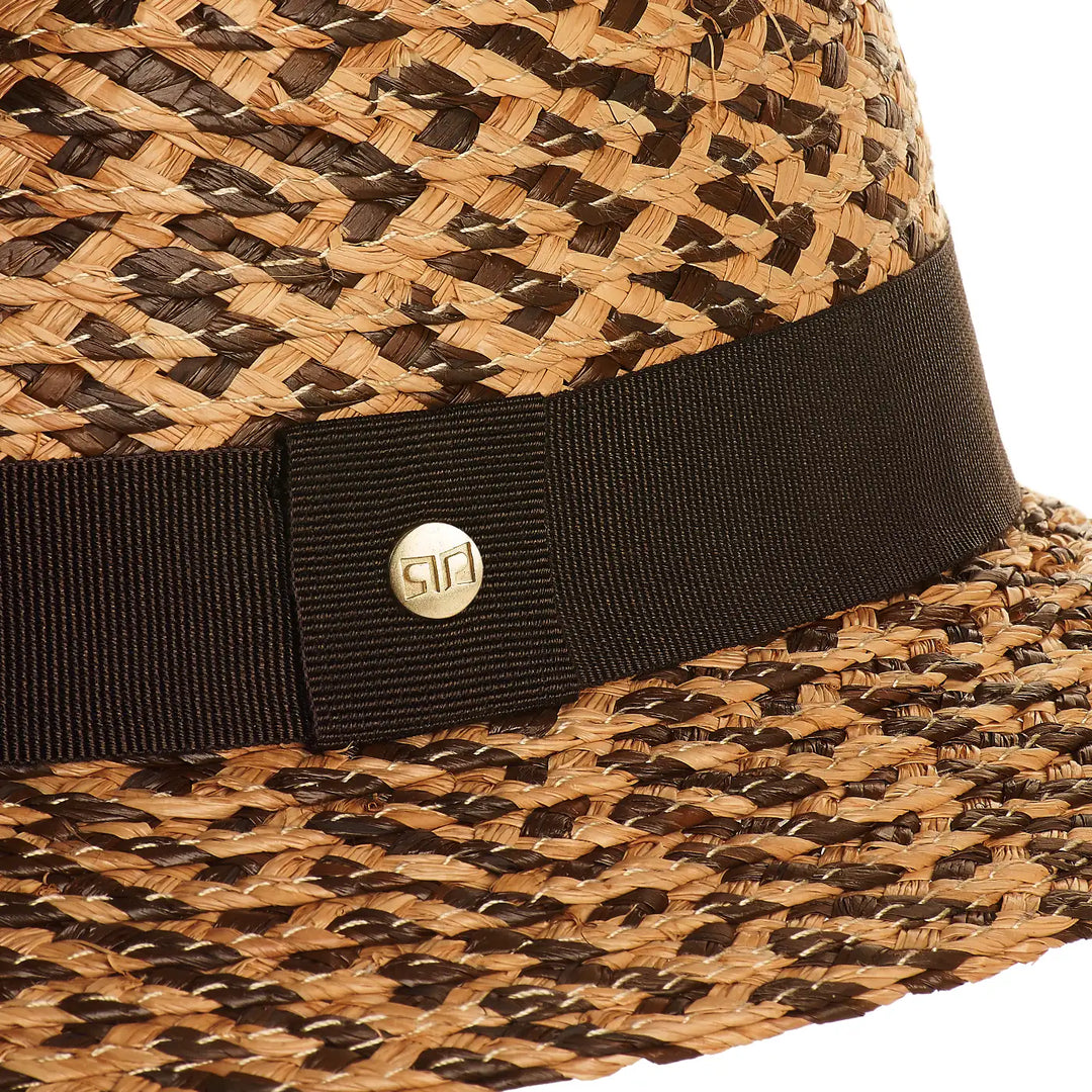 cappello a tesa corta di rafia bicolore da uomo foto con vista dettaglio ravvicinato color paglia marrone primario nesti