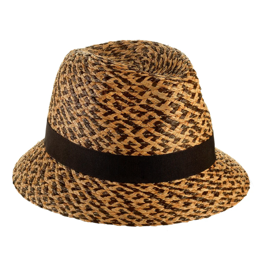 cappello a tesa corta di rafia bicolore da uomo foto con vista inclinata destra color paglia marrone primario nesti