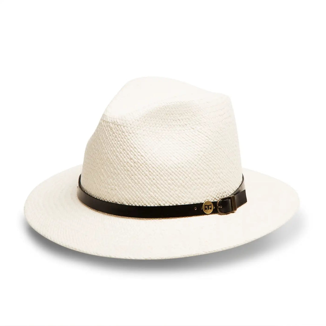 cappello di panama a tesa media da sole da uomo foto con vista inclinata color bianco primario nesti