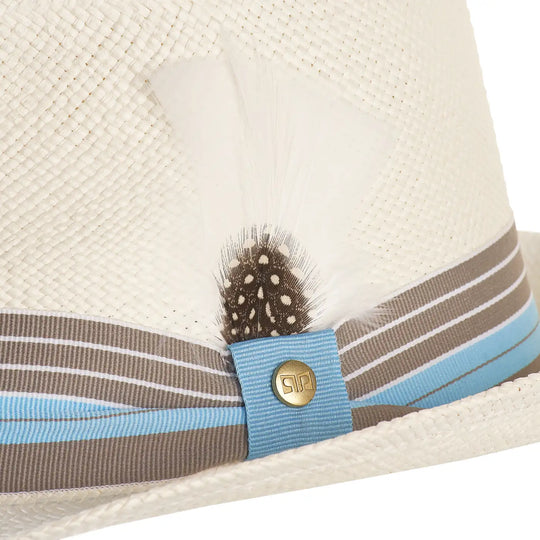 cappello di panama in stile trilby da uomo foto con vista dettaglio ravvicinato color bianco primario nesti
