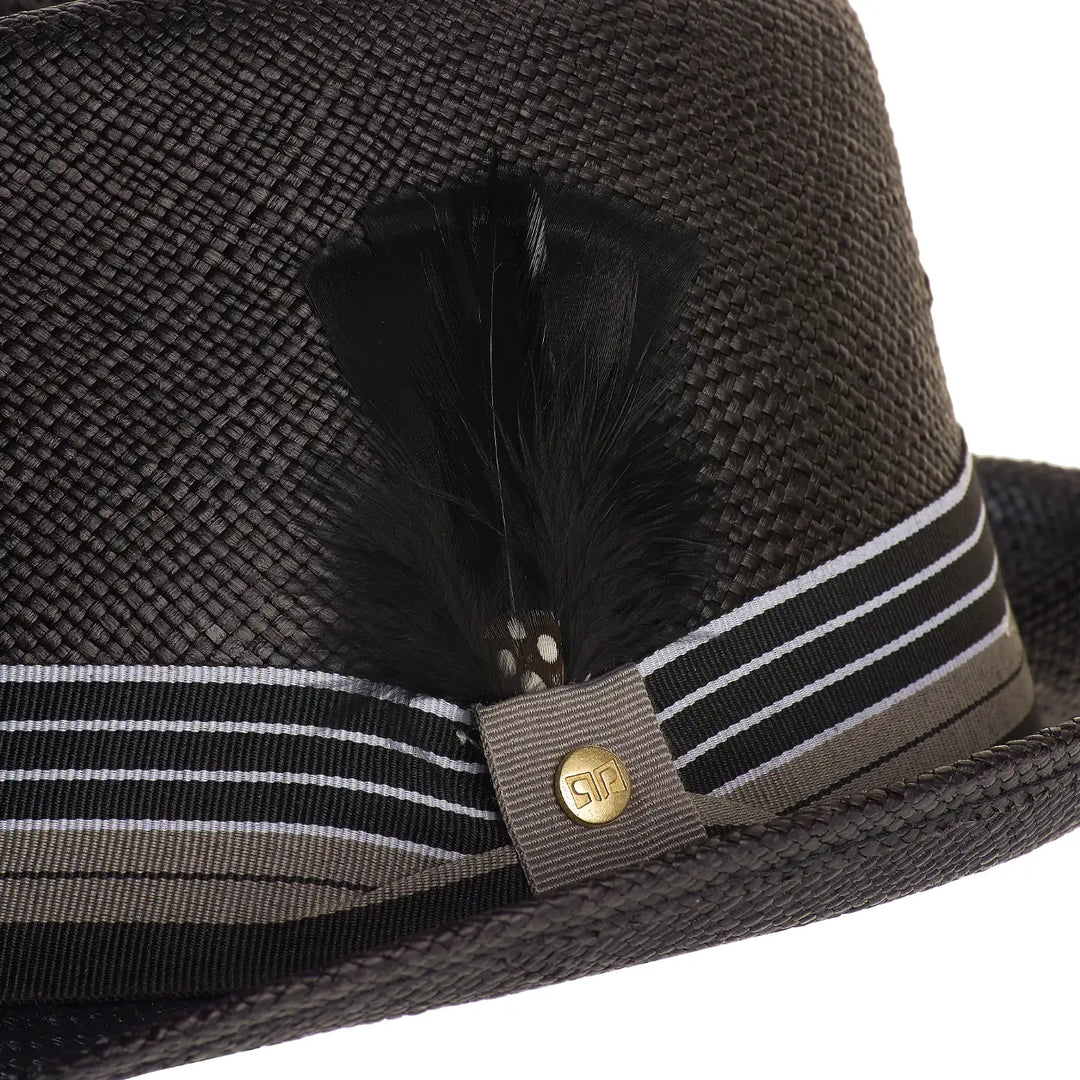 cappello di panama in stile trilby da uomo foto con vista dettaglio ravvicinato color nero primario nesti