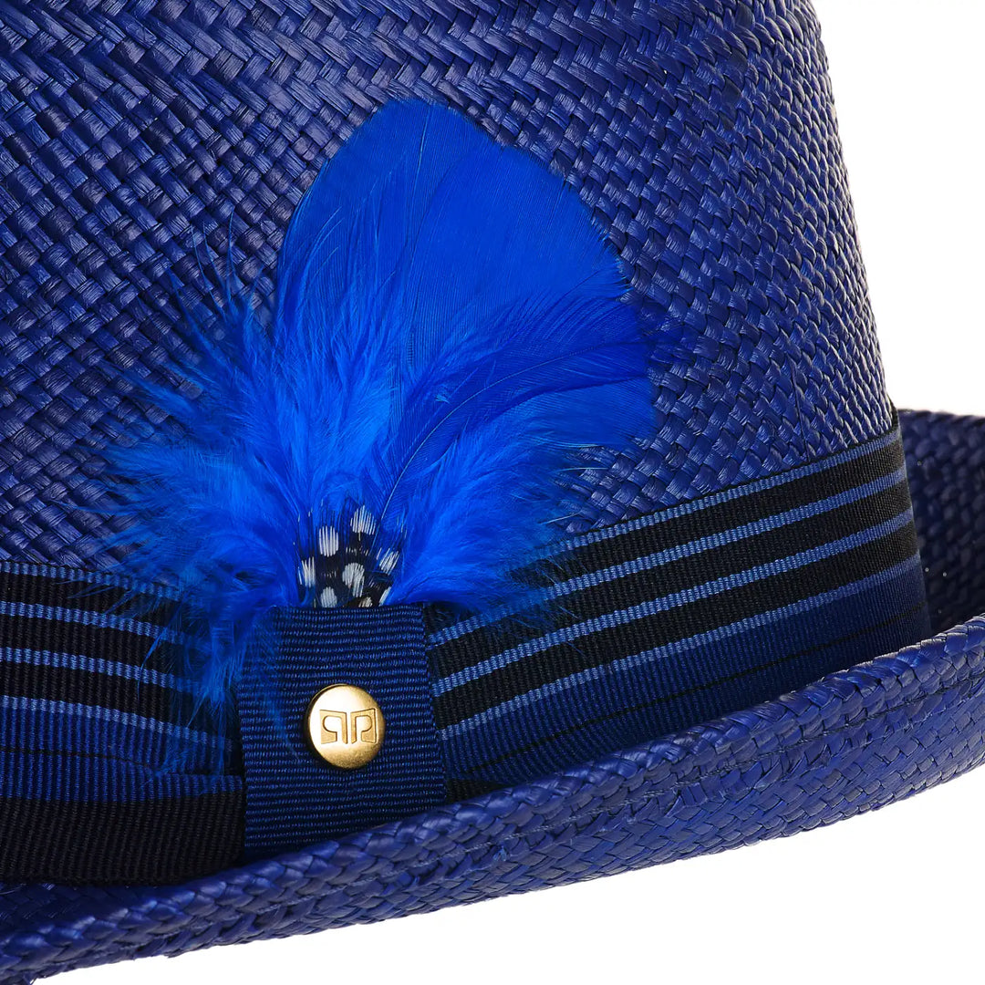 cappello di panama in stile trilby da uomo foto con vista dettaglio ravvicinato color royal primario nesti
