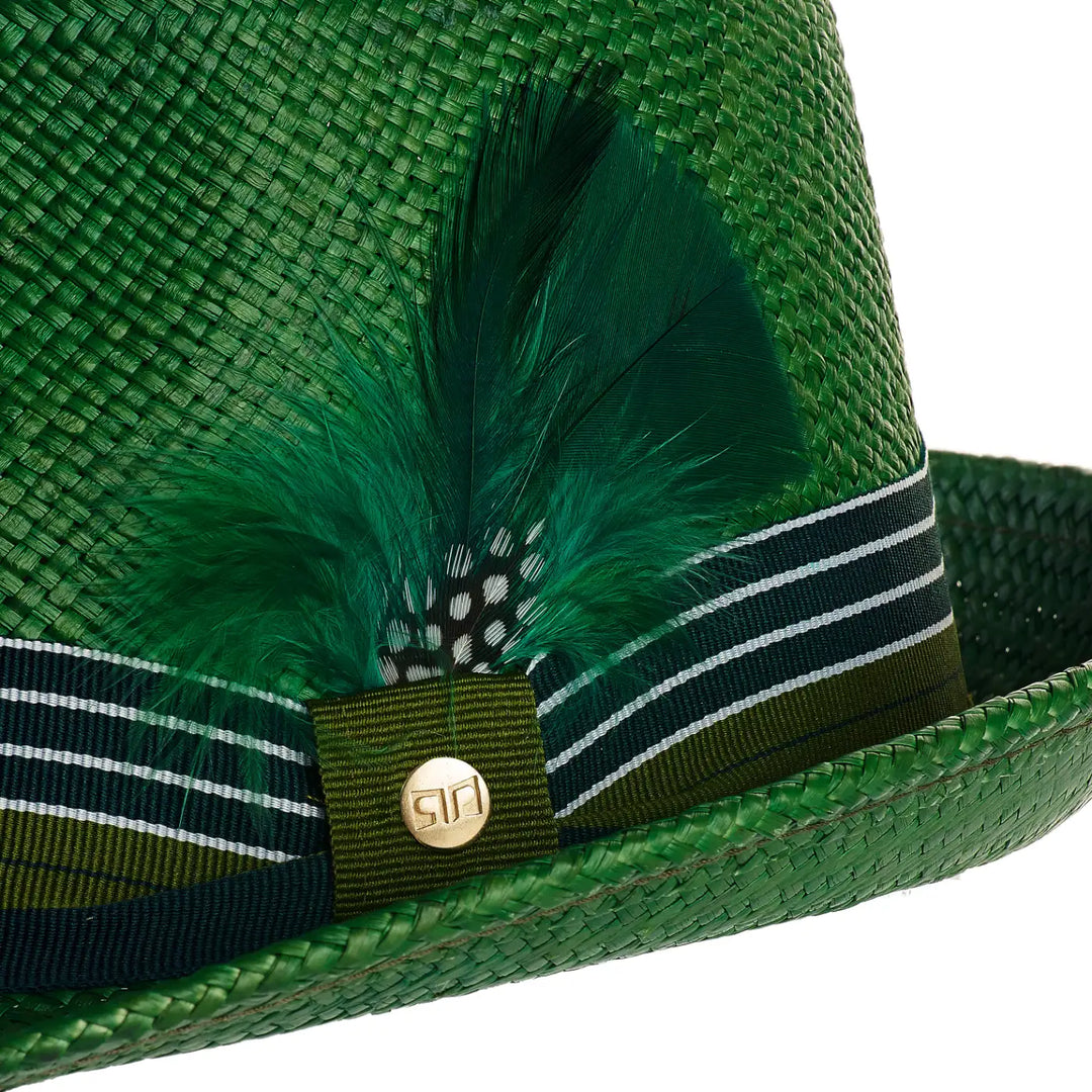 cappello di panama in stile trilby da uomo foto con vista dettaglio ravvicinato color verde primario nesti