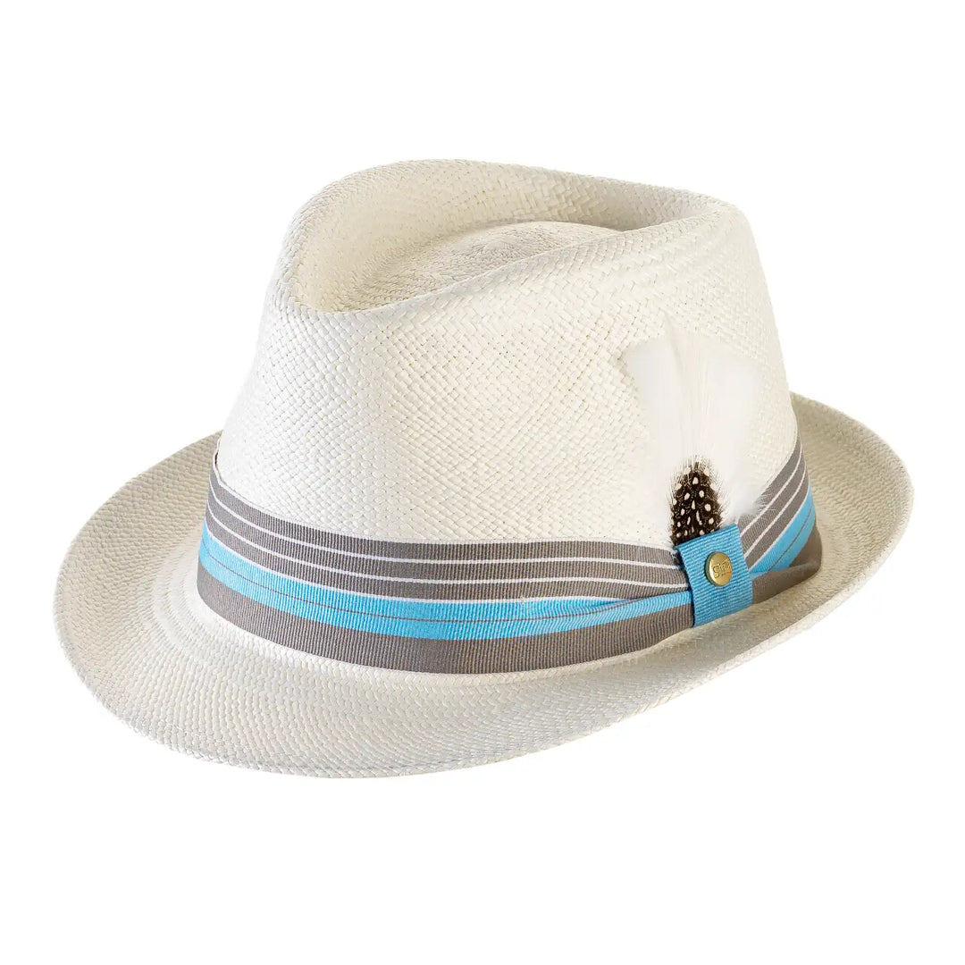 cappello di panama in stile trilby da uomo foto con vista inclinata color bianco primario nesti