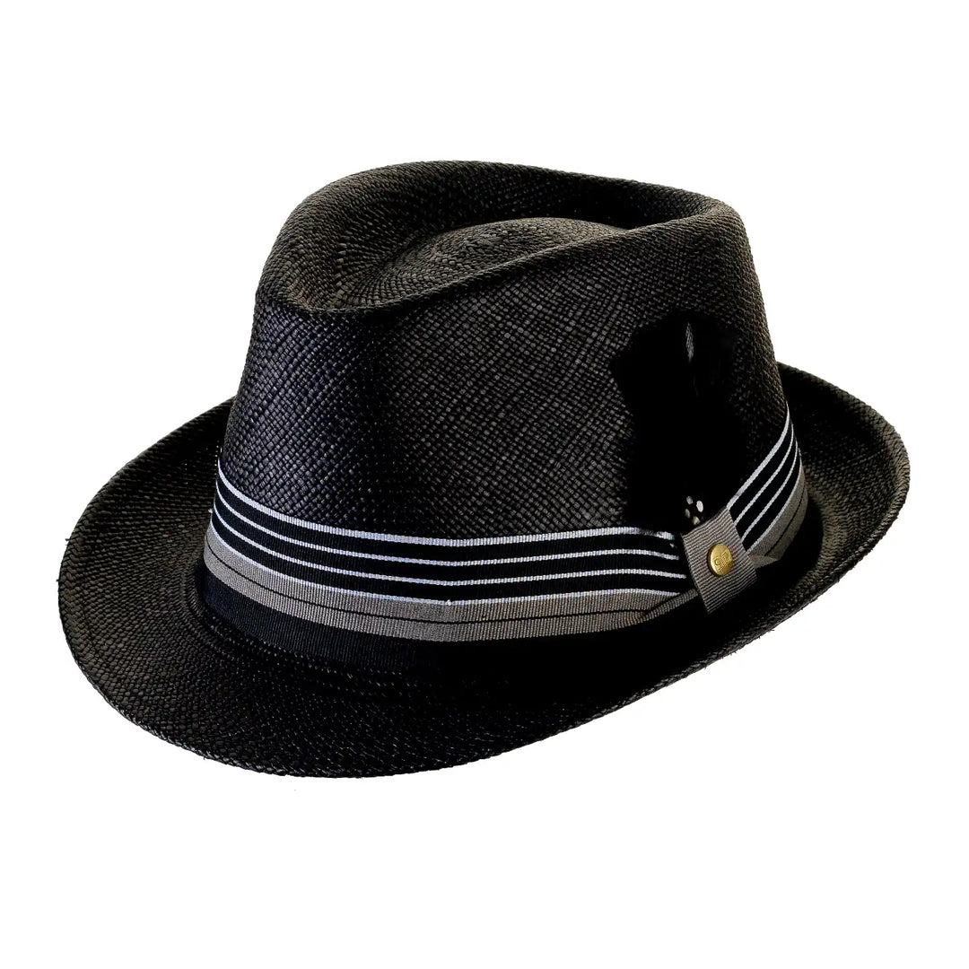 cappello di panama in stile trilby da uomo foto con vista inclinata color nero primario nesti
