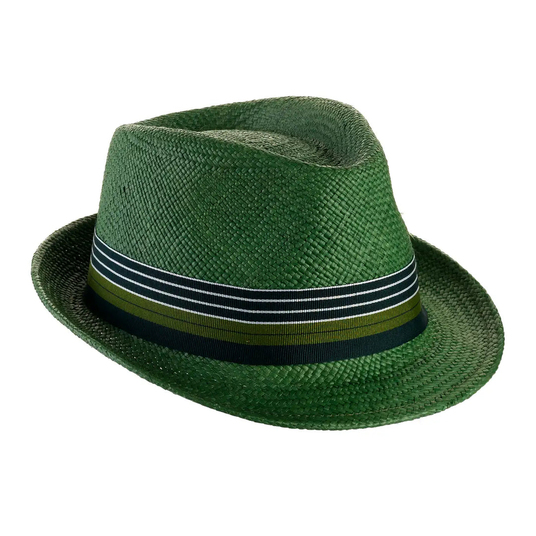 cappello di panama in stile trilby da uomo foto con vista inclinata destra color verde primario nesti