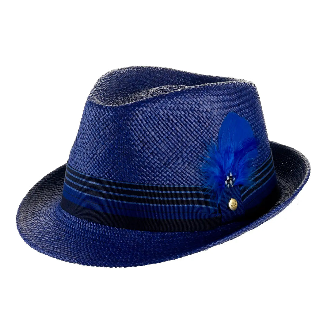 cappello di panama in stile trilby da uomo foto con vista inclinata sinistra color royal primario nesti