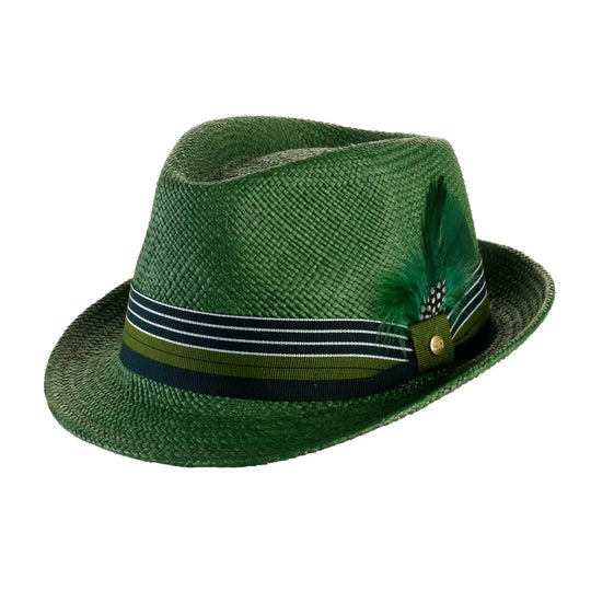 cappello di panama in stile trilby da uomo foto con vista inclinata sinistra color verde primario nesti