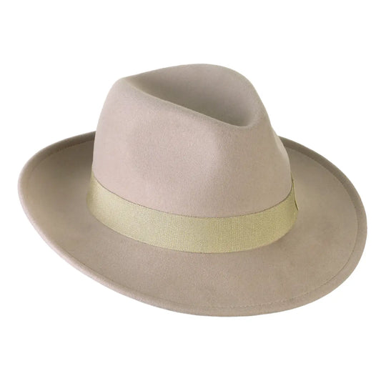 cappello fedora in feltro di cashmere antipioggia da uomo color beige ghiacciato foto con vista inclinata destra 1 primario nesti