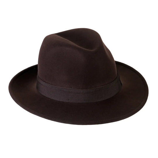 cappello fedora in feltro di cashmere antipioggia da uomo color marrone antico foto con vista inclinata destra 1 primario nesti