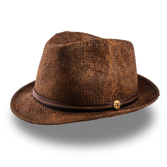 cappello trilby a tesa corta stonewashed da uomo foto con vista inclinata color marrone primario nesti