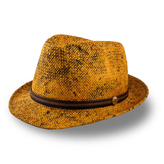cappello trilby a tesa corta stonewashed da uomo foto con vista inclinata color ocra primario nesti