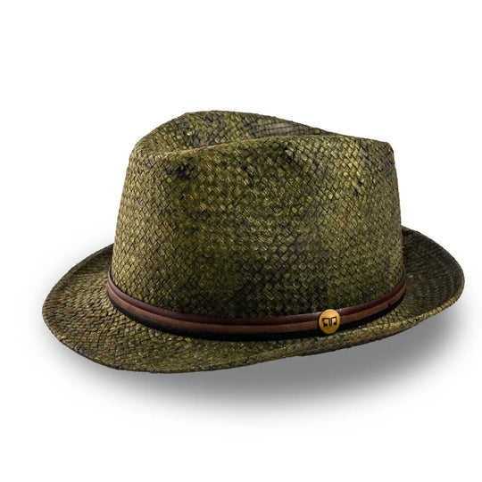 cappello trilby a tesa corta stonewashed da uomo foto con vista inclinata color verde primario nesti