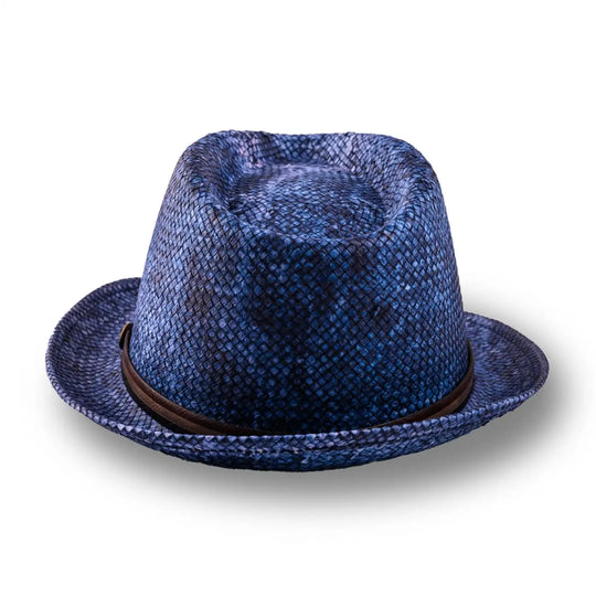 cappello trilby a tesa corta stonewashed da uomo foto con vista posteriore color jeans primario nesti