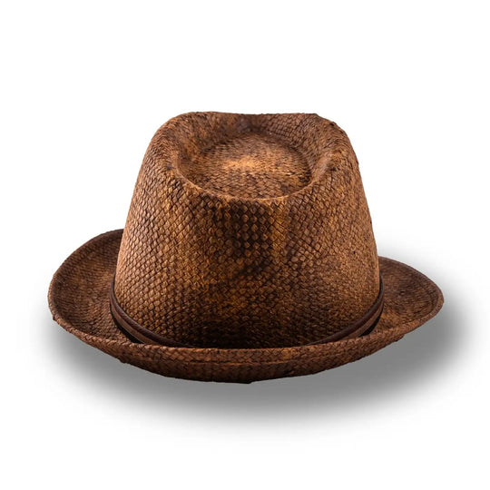 cappello trilby a tesa corta stonewashed da uomo foto con vista posteriore color marrone primario nesti