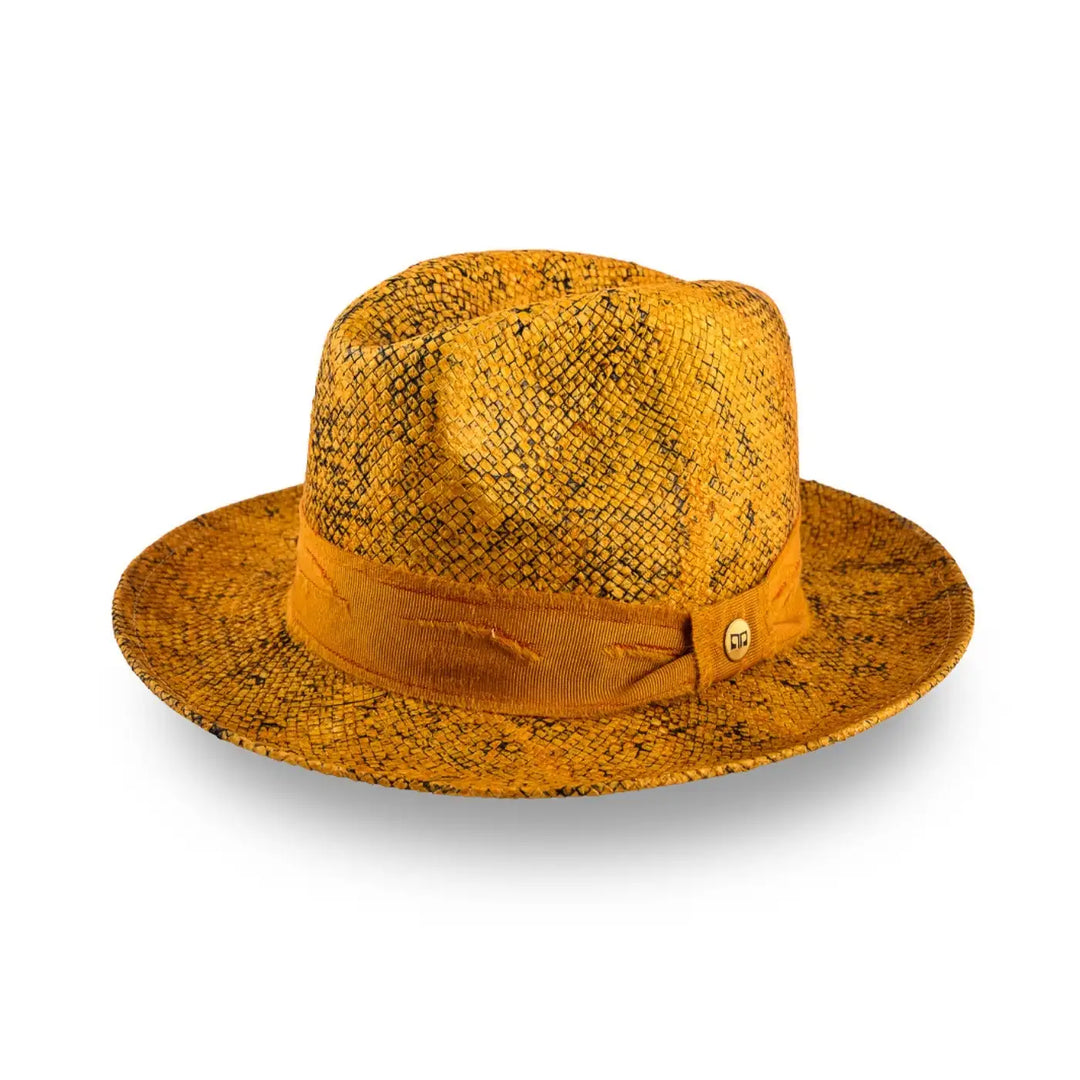 cappello trilby a tesa media stonewashed da uomo foto con vista inclinata color ocra primario nesti