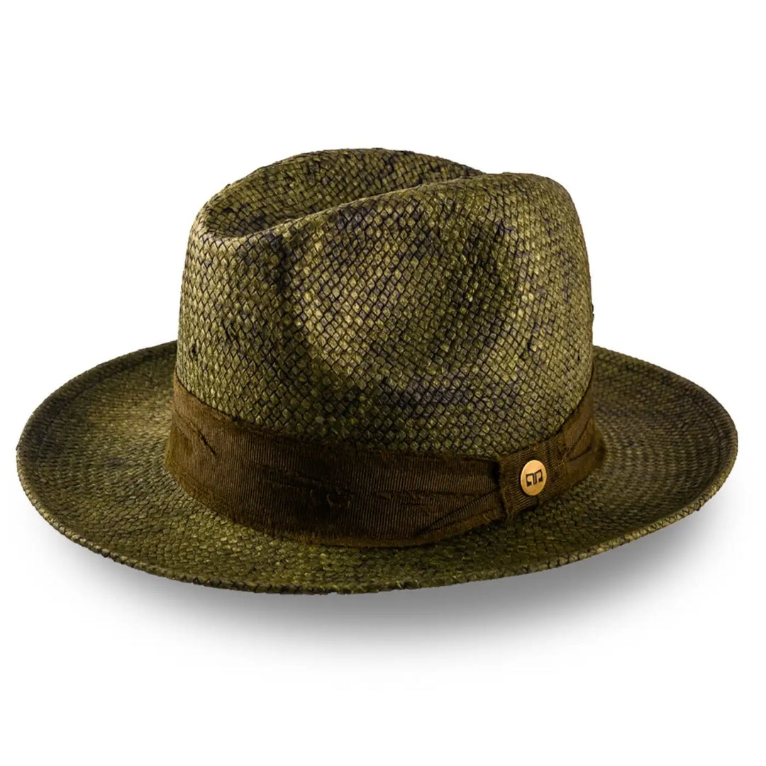 cappello trilby a tesa media stonewashed da uomo foto con vista inclinata color verde primario nesti