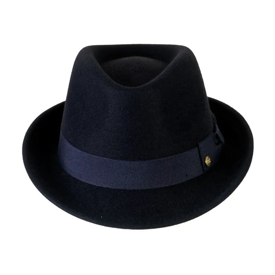 cappello trilby classico in feltro raso di lapin con fodera da uomo color blu vellutato foto con vista frontale 1 primario nesti