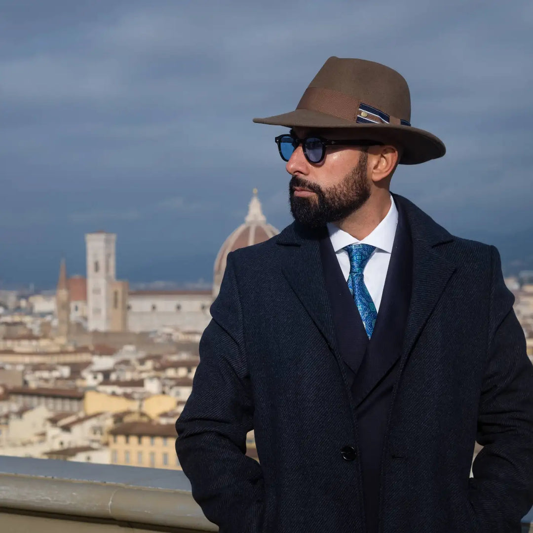 Cappello Fedora Elegante in Feltro Raso di Lapin con Fodera