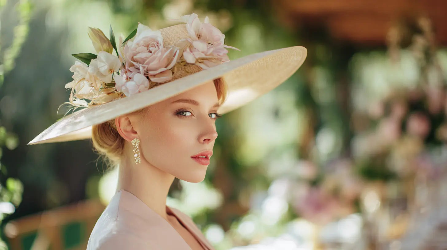 Elegante donna indossa cappello cerimonia matrimonio estivo giardino