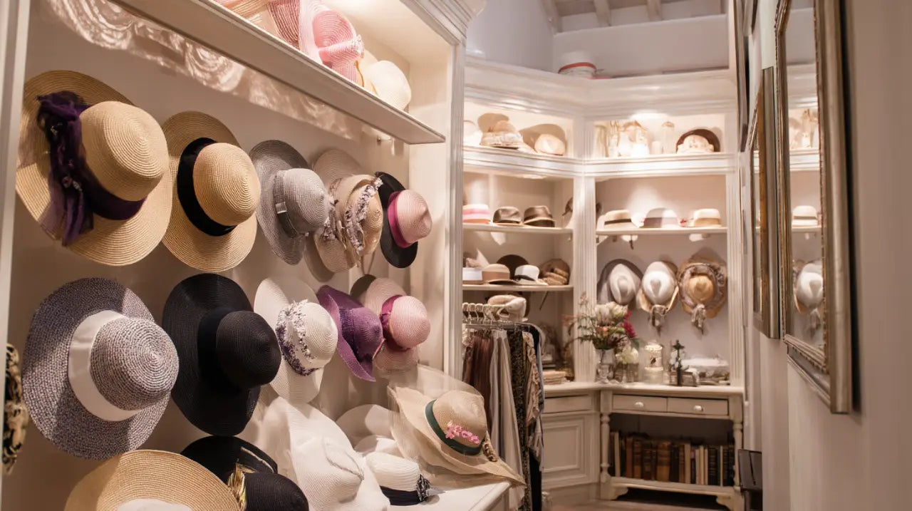 Vetrina cappelli spiaggia donna italiani artigianali collezione 2025
