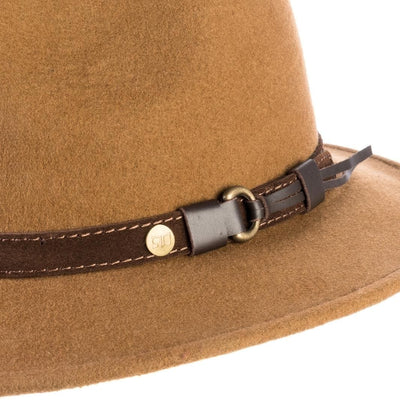 Cappello Fedora Ala Media color Rame, in feltro di lana merinos da uomo, foto con vista dettaglio ravvicinato - Primario Nesti