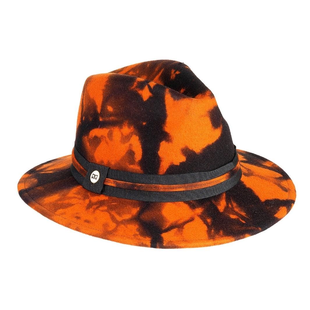 Cappello Fedora Unisex color Arancione, in feltro di lana merinos da uomo, foto con vista inclinata - Primario Nesti