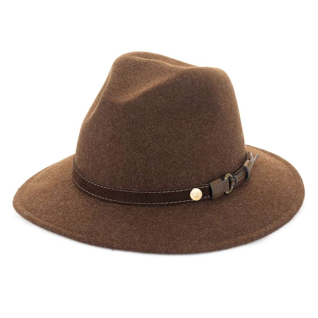 Cappello Fedora Ala Media color Castoro, in feltro di lana merinos da uomo, foto con vista inclinata - Primario Nesti